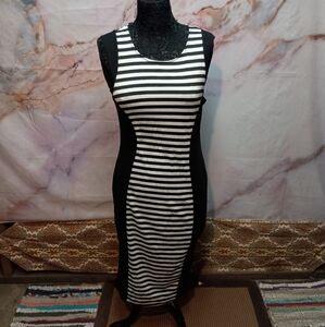 Touch Me Black & White Striped Sleeveless Dress